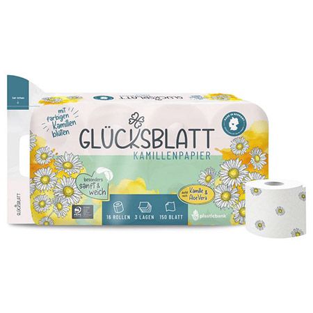 🧻 32 Rollen Glücksblatt Kamillen Toilettenpapier, 3-lagig ab 10,98€ (statt 23€)