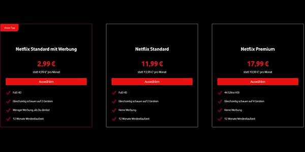 📺 Netflix für nur 2,99€! Vodafone ermöglicht bis zu 40% Rabatt auf Netflix Tarife