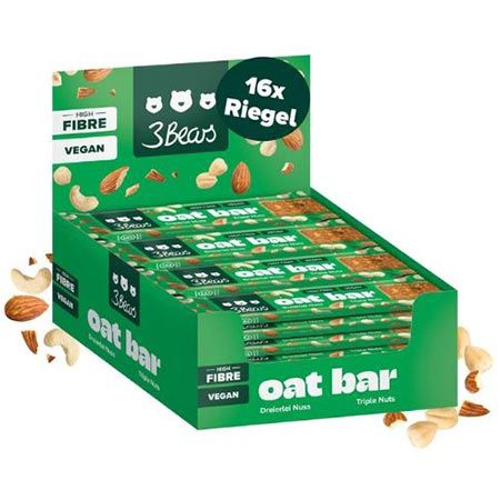 🌰 16er Pack 3Bears Oat Bar Dreierlei Nuss Müsliriegel für 25,49€ (statt 32€)