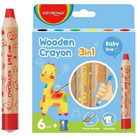 ✍🏻 6er Pack Keyroad Jumbo 3-in-1 Holz Wachsmalstifte für 7,78€ (statt 15€)