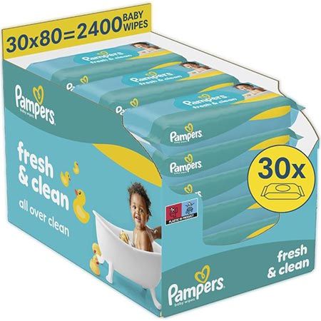 👶🏻 30 x 80er Pack (2.400 Stk.!) Pampers Fresh Clean Feuchttücher ab 36€ (statt 47€)