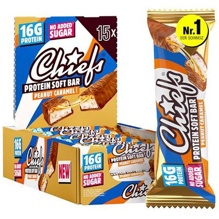 🍫 15er Pack Chiefs Peanut Karamell Soft Protein Riegel ab 23,57€ (statt 32€)