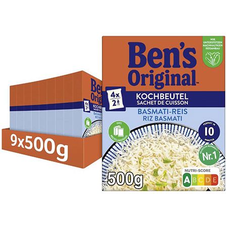 🍚 9er Pack Bens Original Basmati Kochbeutelreis, je 500g ab 24€ (statt 36€)