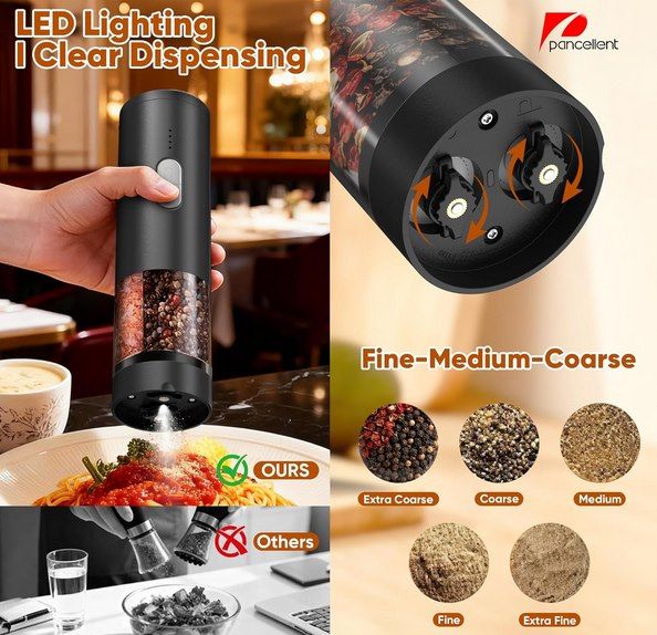 🧂 Pancellent 2in1 elektrische Salz  und Pfeffermühle mit LED Beleuchtung für 14,95€ (statt 30€)