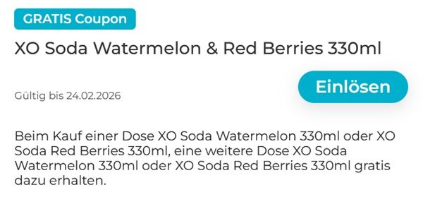 Couponplatz: Eine Dose XO Soda kaufen & eine gratis dazu