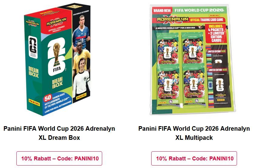 ⚽ Zavvi:  10% Rabatt auf Panini Fifa Worldcup 2026 Booster Trading Cards