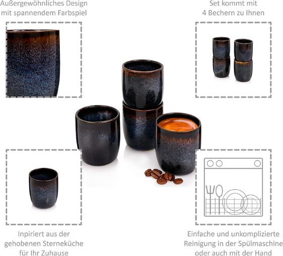 ☕ 4er Set Sänger Tokio Steingut Espressobecher, 70ml für 21,24€ (statt 30€)