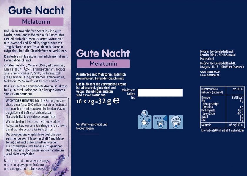🍵 4 x 16er Pack Meßmer Gute Nacht Melatonin Kräutertee ab 7,16€ (statt 11€)