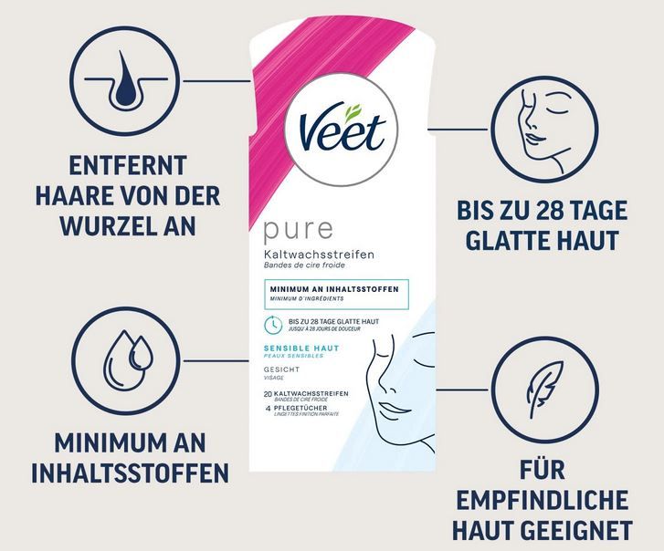 🪒 20er Pack Veet Pure Kaltwachsstreifen für das Gesicht ab 3,41€ (statt 5€)
