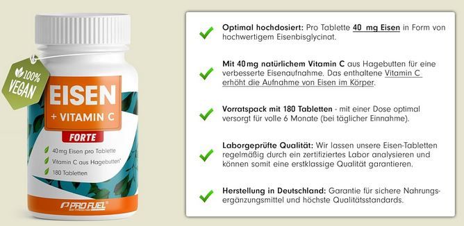 🧲 180er Pack Pro Fuel Eisen + Vitamin C Tabletten für 7,96€ (statt 15€)