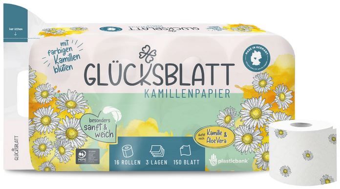 🧻 32 Rollen Glücksblatt Kamillen Toilettenpapier, 3 lagig ab 10,98€ (statt 23€)