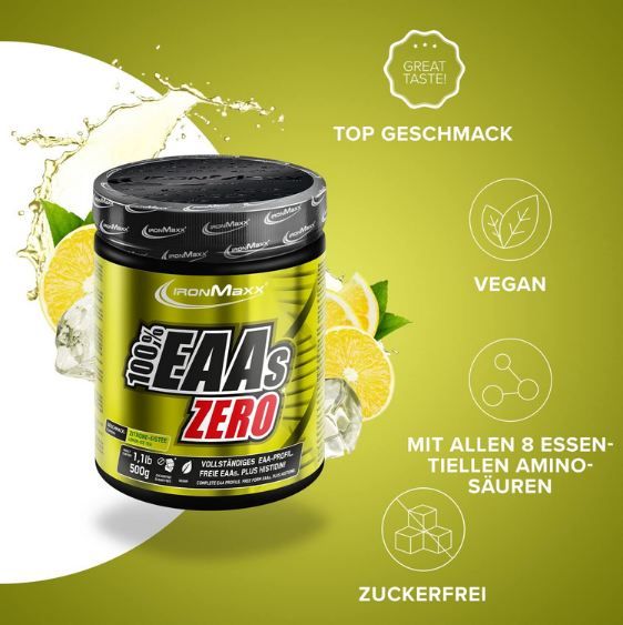 💪🏻 Ironmaxx 100% EAAs Zero Ice Tea Lemon Pulver, 500g ab 21,81€ (statt 32€)