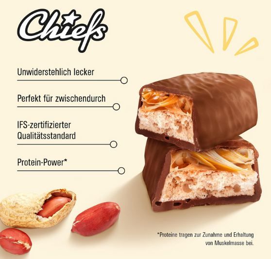 🍫 15er Pack Chiefs Peanut Karamell Soft Protein Riegel ab 23,57€ (statt 32€)