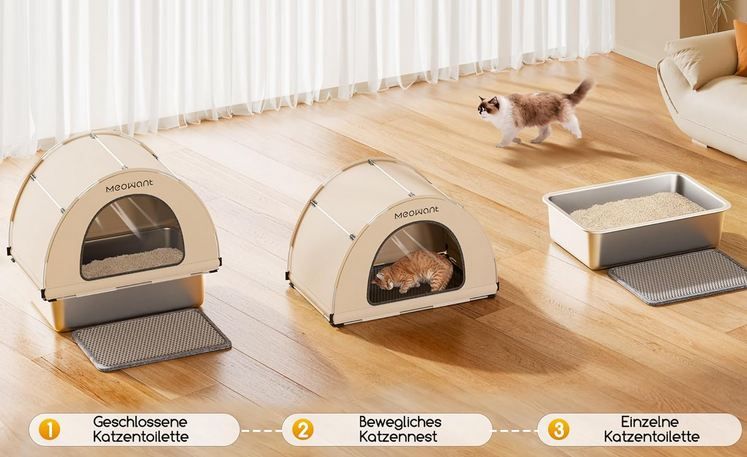 🐈 Meowant Katzenklo mit Edelstahlwanne & Überdachung für 39,99€ (statt 80€)
