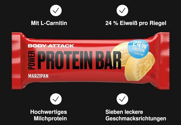 🍫 24er Pack Body Attack Marzipan Proteinriegel für 25,99€ (statt 31€)