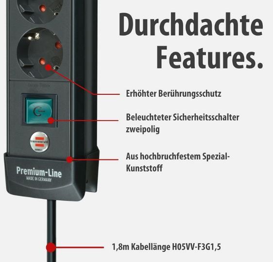 🔌 Brennenstuhl Premium Line 4 Fach Steckdosenleiste für 8,67€ (statt 12€)