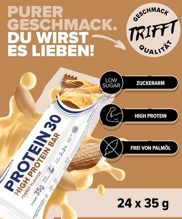 🍫 24er Pack IronMaxx Protein 30 Erdnuss Eiweißriegel ab 17,60€ (statt 24€)