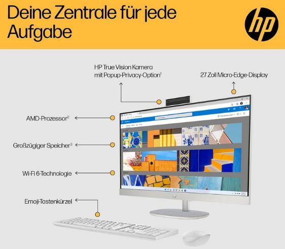 🖥️ HP All in One Desktop PC mit 27 FHD Display & Ryzen 5 7520U für 649€ (statt 799€)
