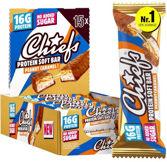 🍫 15er Pack Chiefs Peanut Karamell Soft Protein Riegel ab 23,57€ (statt 32€)