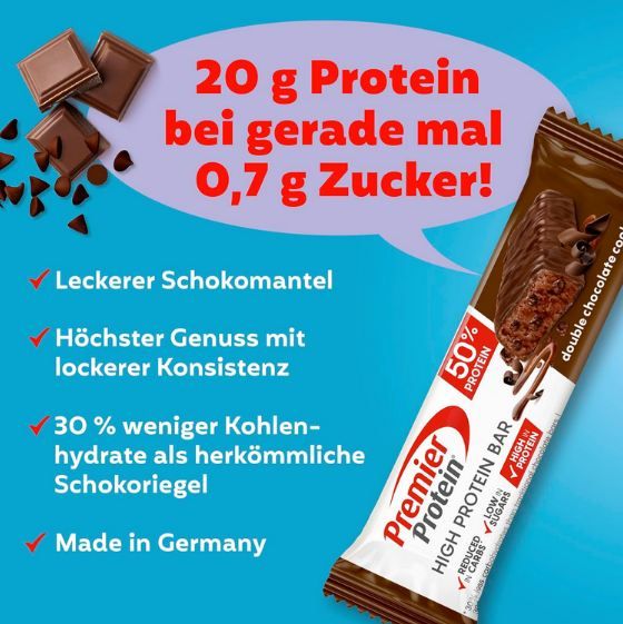 🍫 16er Pack Premier Protein Double Chocolate Cookie Protein Bar ab 14,83€ (statt 21€)