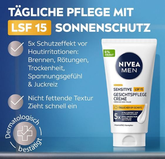 🧴 2x Nivea Men Sensitive Gesichtspflege Creme mit LSF 15 ab 9,59€ (statt 17€)