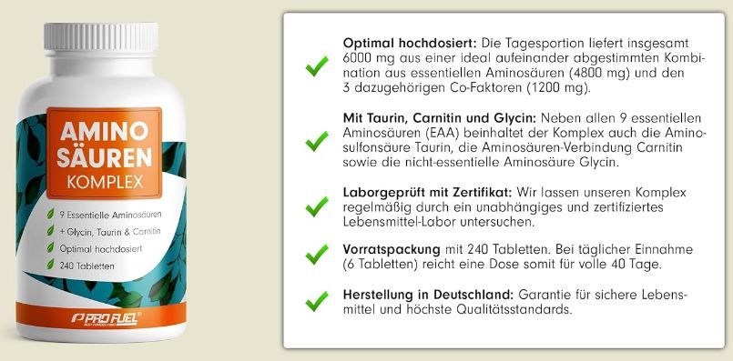 💪🏻 Pro Fuel Aminosäuren Komplex, hochdosiert, 240 Tabletten ab 14,36€ (statt 22€)
