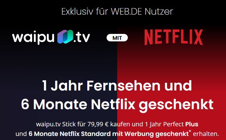 🔥 1 Jahr waipu.tv Perfect Plus + Stick & 6 Mon. Netflix GRATIS für 79,99€ (statt 240€)