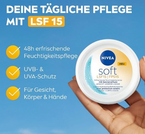 🧴 3x NIVEA Soft Erfrischende Feuchtigkeitscreme mit LSF 15 ab 7,10€ (statt 12€)