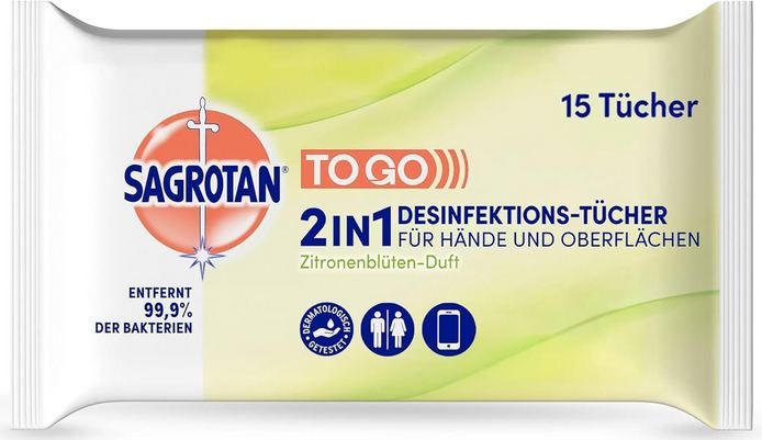 🧼 4 x 15er Pack Sagrotan Desinfektionstücher mit Zitronenblüten ab 5€ (statt 8€)