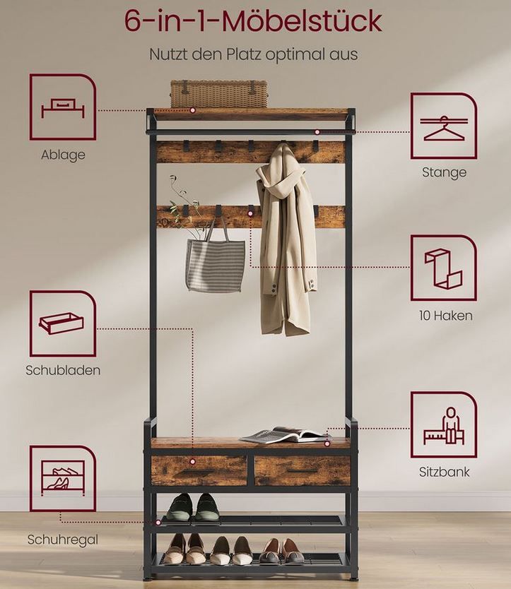 👞 VASAGLE Garderobenständer mit Schuhbank und 10 Haken für 46,99€ (statt 59€)