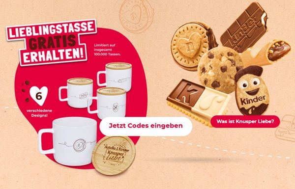 Mit Aktion nutella & kinder Knusper Liebe Tasse gratis erhalten