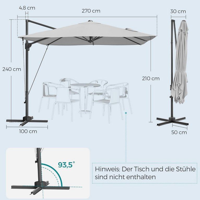 🌞 SONGMICS Ampelschirm, 270 x 270 cm & UPF 50+ für 79,90€ (statt 160€)