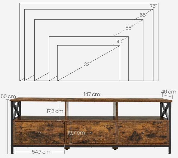 📺 VASAGLE Lowboard mit 3 Schubladen & Fächern für 79,99€ (statt 100€)
