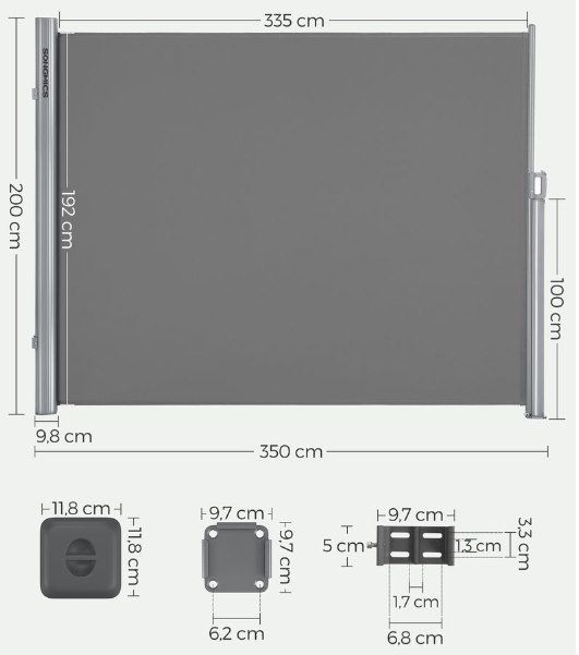 🙈 Songmics Seitenmarkise in Anthrazit, 200 x 350 cm für 95,99€ (statt 110€)