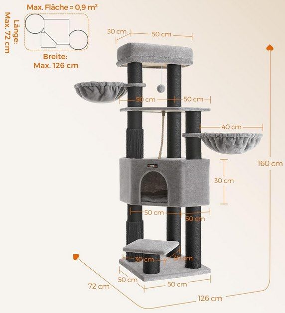 😻 Feandrea Kratzbaum mit selbsterwärmenden Decken (50x50x160cm) für 64,99€ (statt 83€)