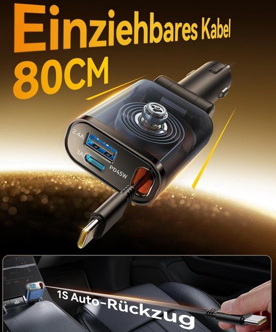 NO BRAINER! ⚡JOYROOM 72W Kfz Ladegerät mit integr. USB C Kabel für 4,99€ (statt 10€)