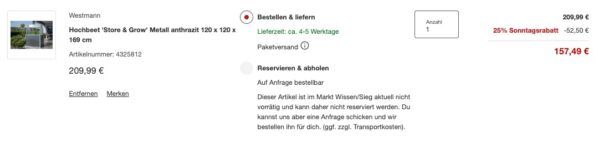 🏡 Hochbeet Store & Grow Anthrazit 120x120x169cm 🐌 für 157,49€ (statt 192€)