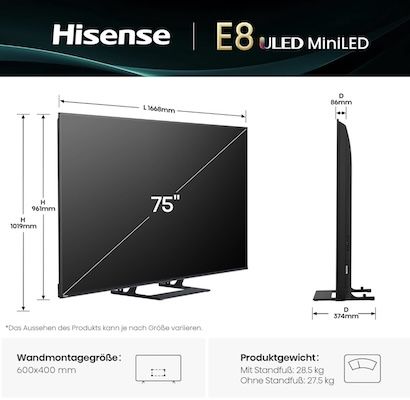 🔝📺 Hisense 75E89Q – 75 Zoll 4K ULED Mini LED Smart TV für 899€ (statt 1.040€)