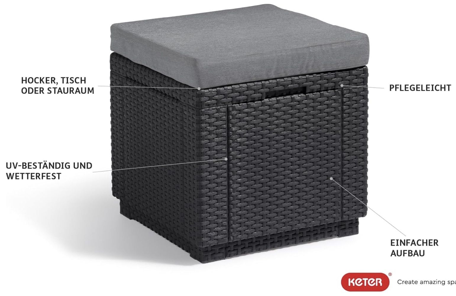 ☀️🏡 Allibert by Keter Cube Hocker mit Stauraum für 41,99€ (statt 55€)