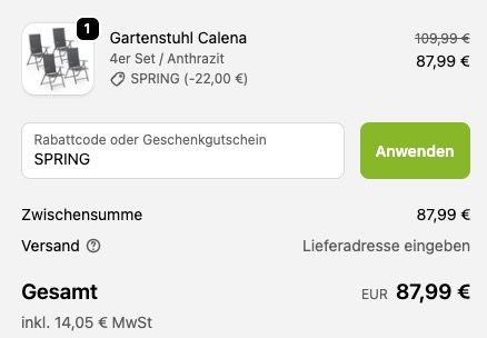 🏡 4er Set Juskys Gartenstuhl Calena in Anthrazit 🧨 für 87,99€ (statt 150€)