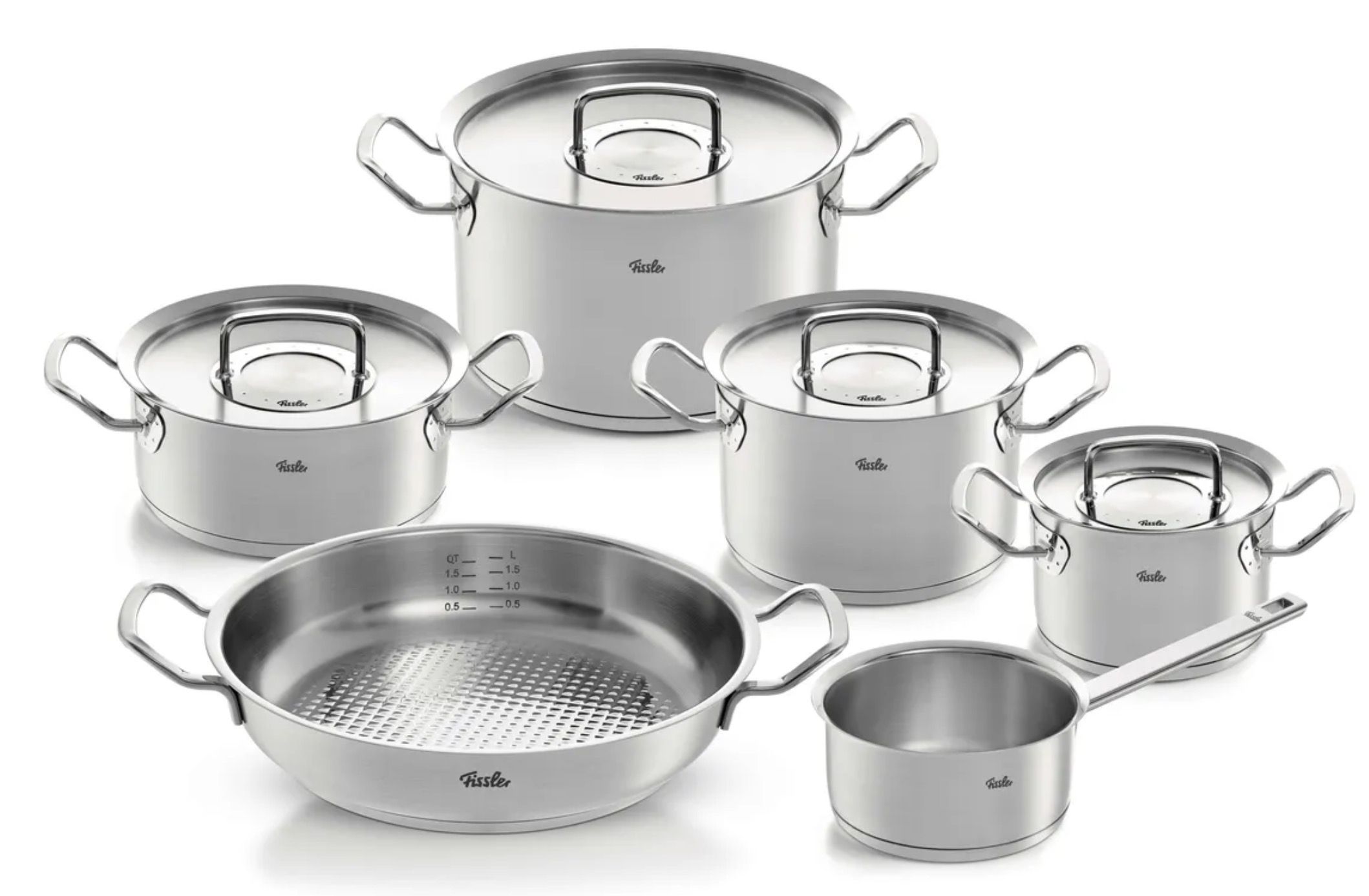 Fissler Original Profi Collection/Edelstahl Kochtopfset, 5 teilig, inkl. Metall Deckel + Gratis Edelstahlpflege  für 321,59€ PVG 399,90€