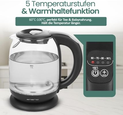 🫖 EMERIO 1,7L Wasserkocher mit Temperaturwahl für 21,21€ (statt 25€)