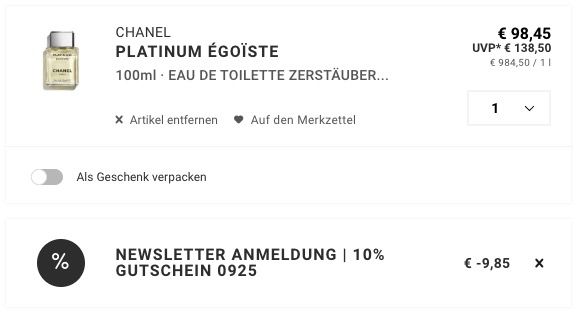🌸 CHANEL Égoiste Platinum Herren Eau de Toilette 100ml ➡️ für 89,91€ (statt 109€)