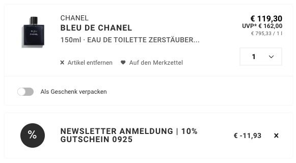 🌸💨 Chanel Bleu de Chanel Eau de Toilette 150ml ➡️ für 107,37€ (statt 131€)