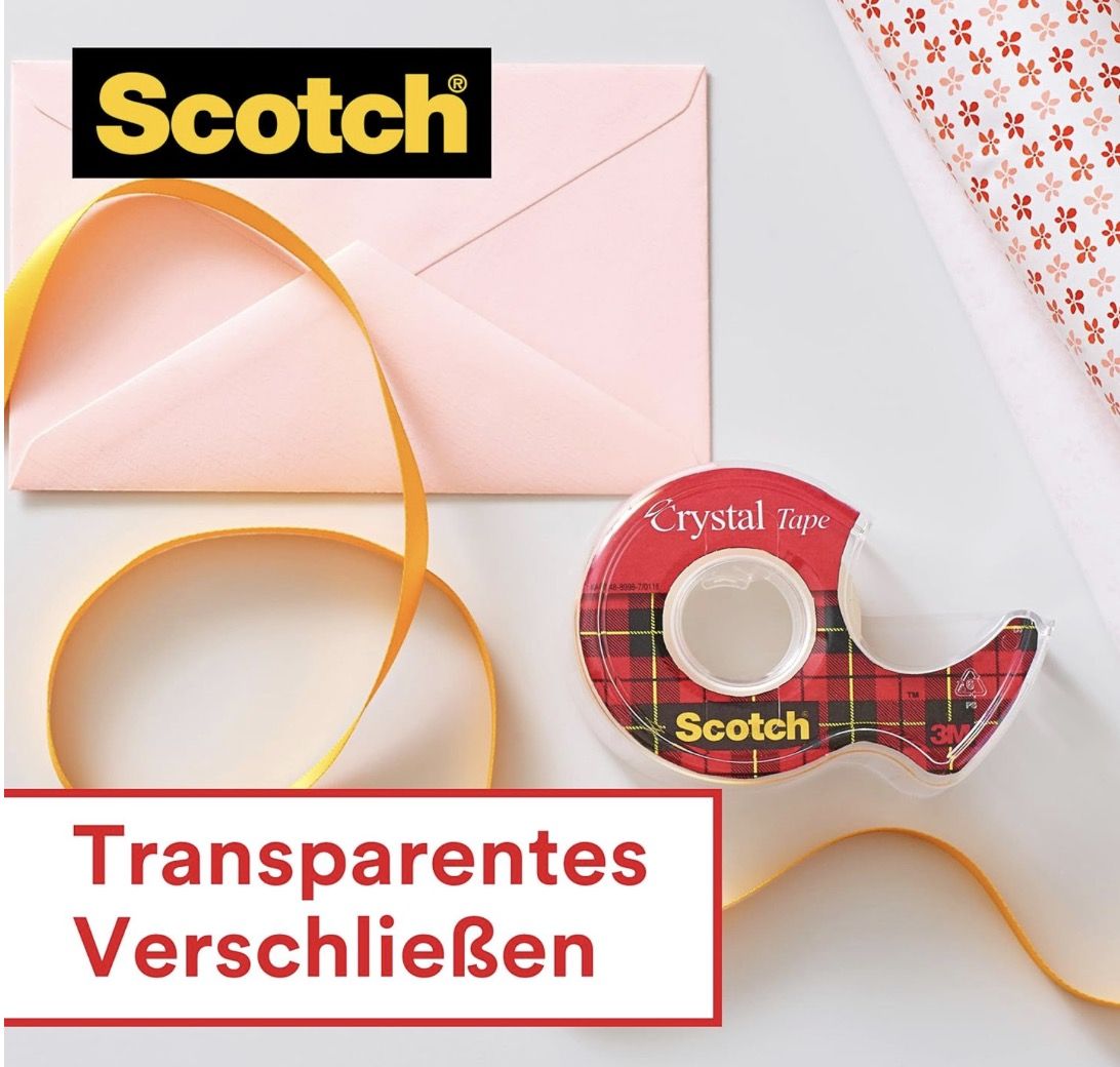 🩹 Scotch Crystal Klebeband mit 2 Rollen auf Abrollern für 4€ (statt 8€)