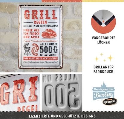 Nostalgic Art Retro Grillregeln Blechschild mit 20 x 30 cm für 11,66€ (statt 15€)