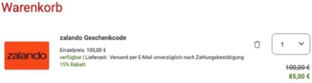đïž Zalando-Gutscheine mit 15% Rabatt đ§š z.B. 100⏠fĂŒr nur 85⏠đïž Zalando Gutscheine mit 15% Rabatt đ§š z.B. 100⏠fĂŒr nur 85âŹ
