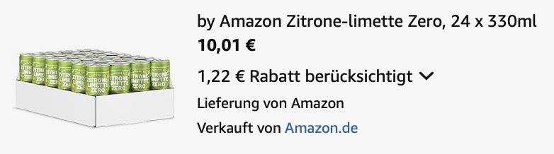 🍋🍋‍🟩 24x by Amazon Zitrone Limette Zero, 330 ml für 10€ (statt 17€)   0,47€ pro Dose