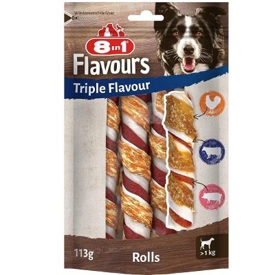 🐓🐖🐄💨 8in1 Triple Flavour Rolls Kaustangen 🐕 3er Pack ab 3,41€ (statt 8€)