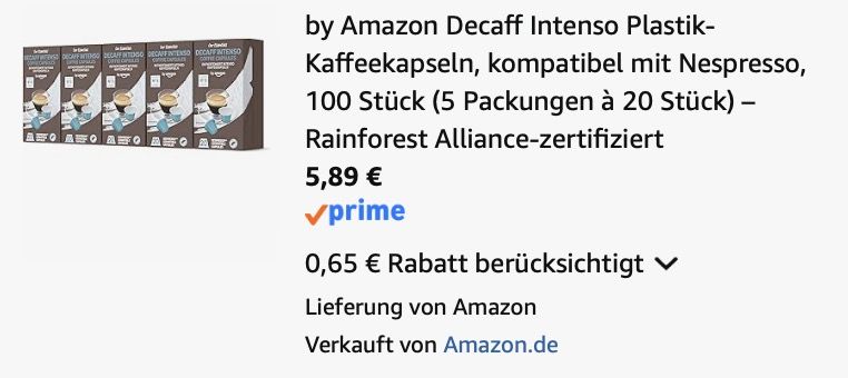 ☕ 100x by Amazon Decaff Intenso Kaffeekapseln ab 5,89€ (statt 10€)   entkoffeinierter Kaffee